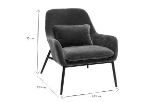 Poltrona design in tessuto effetto velluto verde cachi e metallo nero MAXINE