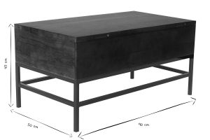 Table basse relevable industrielle bois manguier massif teinté et métal noir L90 cm YPSTER