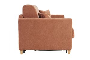 Canapé convertible 3 places en tissu effet velours terre brûlée et bois clair avec matelas 18 cm SKANDY