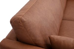 Canapé vintage 3 places cuir marron et bois foncé DAVEN