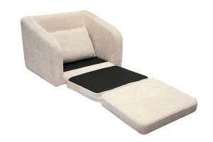 Fauteuil convertible en tissu effet velours texturé beige MAHAUT
