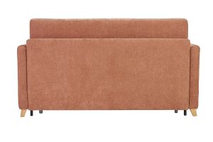 Canapé convertible 2-3 places en tissu effet velours terre brûlée et bois clair avec matelas 13 cm SKANDY