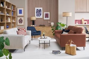 Canapé vintage 3 places cuir marron et bois foncé DAVEN