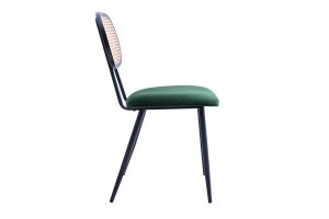Chaises design en tissu velours vert foncé, métal noir et cannage rotin (lot de 2) SWANN