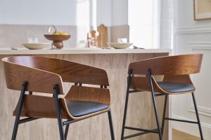 Tabourets de bar design bois foncé et métal noir (lot de 2) WESS