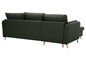 Canapé d'angle convertible réversible avec coffre 3-4 places en tissu vert kaki et bois clair DRISS