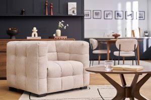 Fauteuil design en tissu effet velours texturé beige CORTO