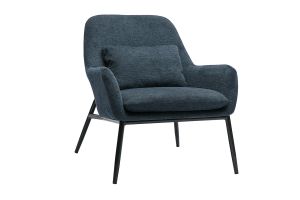 Fauteuil design en tissu effet velours texturé bleu foncé et métal noir MAXINE