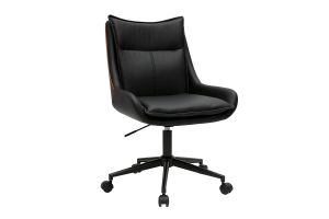 Chaise de bureau à roulettes noire et bois foncé BLAISE