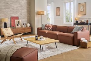 Canapé modulable vintage 4 places en cuir marron SPLIT