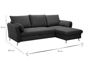 Canapé d'angle convertible réversible avec coffre 3-4 places en tissu vert kaki et bois clair DRISS