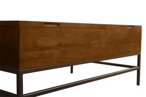 Table basse relevable industrielle bois manguier massif teinté et métal noir L110 cm YPSTER