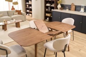 Table extensible rallonges intégrées rectangulaire en bois foncé noyer L140-170 cm ANK