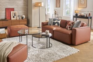 Canapé modulable vintage 3 places en cuir marron SPLIT