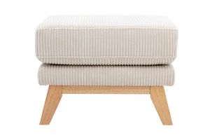 Pouf repose-pieds déhoussable scandinave en tissu velours côtelé beige et bois clair OSLO