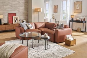Module d'angle central pour canapé en cuir marron SPLIT