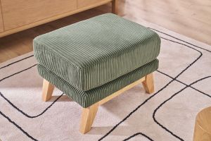 Pouf repose-pieds scandinave en tissu velours côtelé vert kaki et bois clair OSLO