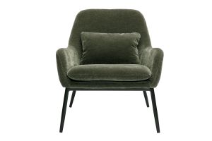 Poltrona design in tessuto effetto velluto verde cachi e metallo nero MAXINE