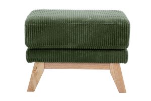 Pouf poggiapiedi scandinavo in tessuto velluto a coste verde kaki e legno chiaro OSLO