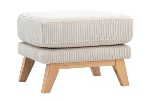 Pouf repose-pieds déhoussable scandinave en tissu velours côtelé beige et bois clair OSLO