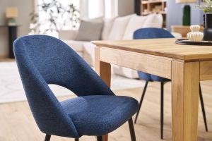 Chaises vintage en tissu effet velours texturé bleu foncé et métal noir (lot de 2) COSETTE