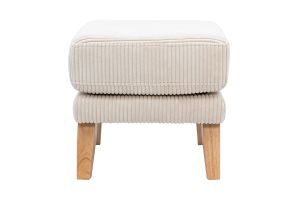 Pouf repose-pieds déhoussable scandinave en tissu velours côtelé beige et bois clair OSLO