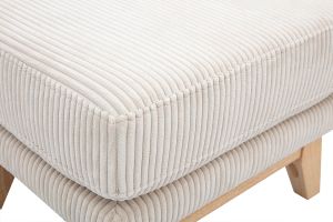 Pouf repose-pieds déhoussable scandinave en tissu velours côtelé beige et bois clair OSLO