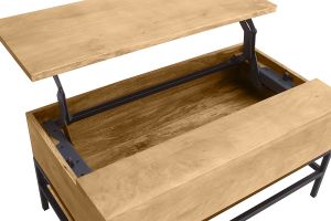 Table basse relevable industrielle bois manguier massif et métal noir L90 cm YPSTER