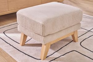 Pouf repose-pieds déhoussable scandinave en tissu velours côtelé beige et bois clair OSLO