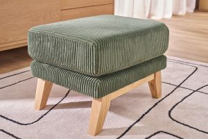 Pouf poggiapiedi scandinavo in tessuto velluto a coste verde kaki e legno chiaro OSLO