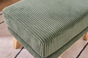 Pouf poggiapiedi scandinavo in tessuto velluto a coste verde kaki e legno chiaro OSLO