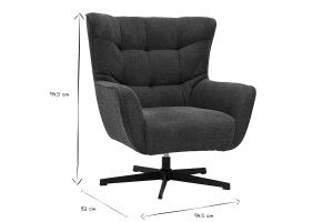 Fauteuil scandinave pivotant en tissu effet velours texturé bleu foncé et métal AVERY