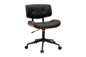 Chaise de bureau à roulettes noire et bois foncé BASILE