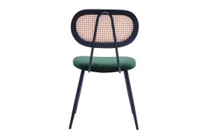 Chaises design en tissu velours vert foncé, métal noir et cannage rotin (lot de 2) SWANN