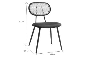 Chaises design en tissu velours vert foncé, métal noir et cannage rotin (lot de 2) SWANN