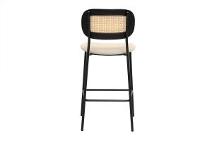 Tabourets design en tissu effet velours texturé beige, métal noir et cannage rotin (lot de 2) MIRANDA