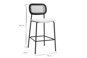 Tabourets design en tissu effet velours texturé beige, métal noir et cannage rotin (lot de 2) MIRANDA