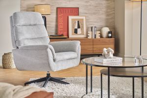 Fauteuil pivotant en tissu chenille gris et métal noir JONAH