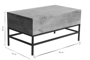 Table basse relevable industrielle bois manguier massif et métal noir L90 cm YPSTER