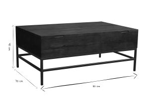 Table basse relevable industrielle bois manguier massif teinté et métal noir L110 cm YPSTER