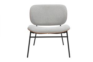 Fauteuil en tissu effet velours texturé gris et métal noir SHELBY