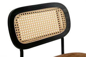 Tabourets design en tissu effet velours texturé terre brulée, métal noir et cannage rotin (lot de 2) MIRANDA