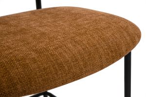 Tabourets design en tissu effet velours texturé terre brulée, métal noir et cannage rotin (lot de 2) MIRANDA