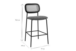 Tabourets design en tissu effet velours texturé terre brulée, métal noir et cannage rotin (lot de 2) MIRANDA