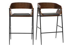 Sgabelli da bar design in legno scuro e metallo nero (set di 2) WESS