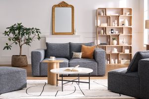 Canapé modulable 2 places en tissu chiné gris foncé KERRY