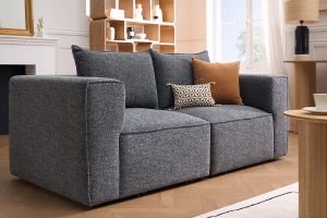 Canapé modulable 2 places en tissu chiné gris foncé KERRY