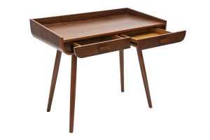 Bureau scandinave bois foncé avec rangements 2 tiroirs L100 cm HALLEN
