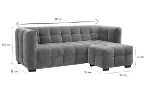 Canapé design 3 places et repose-pieds en tissu effet velours texturé bleu foncé CORTO