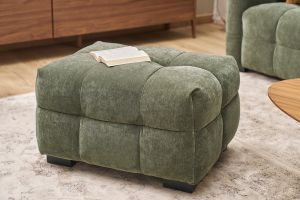 Canapé design 3 places et repose-pieds en tissu effet velours vert kaki CORTO